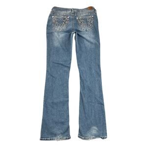 WallFlower Luscious Curvy Bootcut Jeans Low Rise Rhinestone Embroidered 9 W29